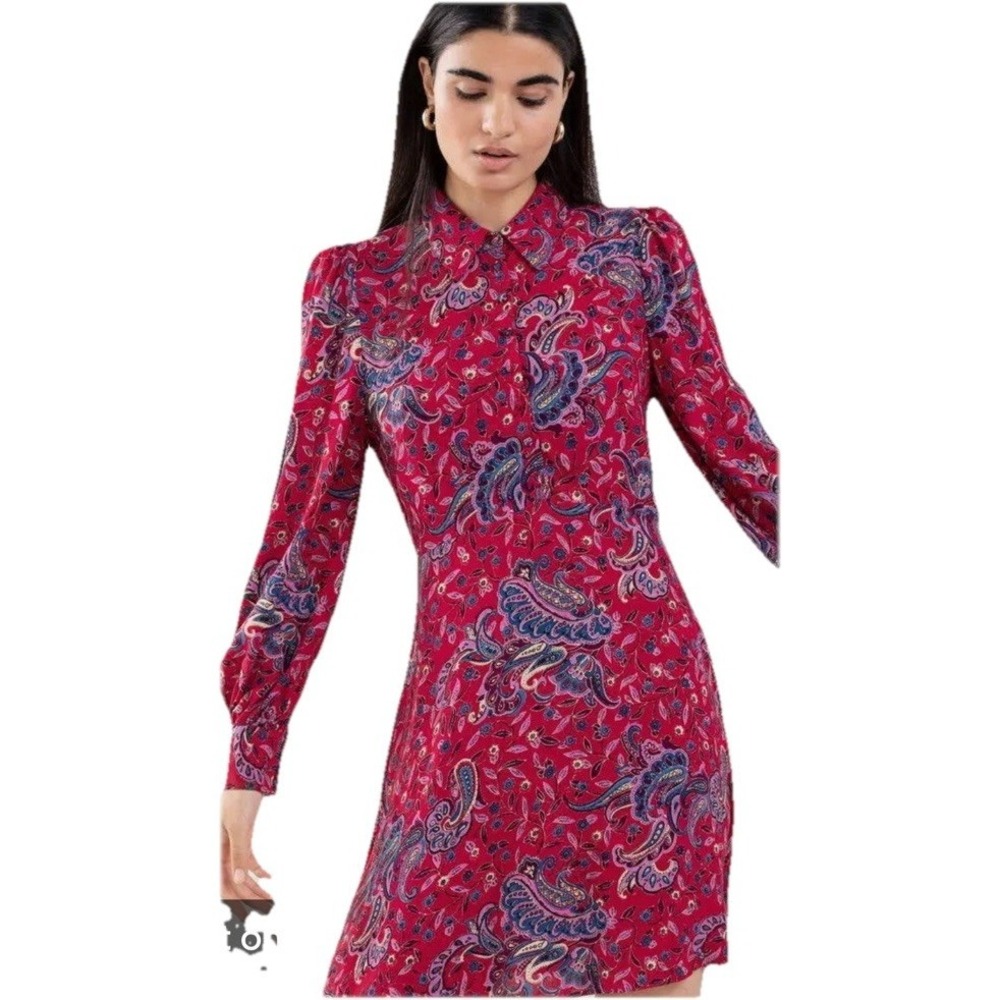 & Other Stories Paisley Dress Sz 4 Red Blue Floral Long Sleeve Classic Cottage